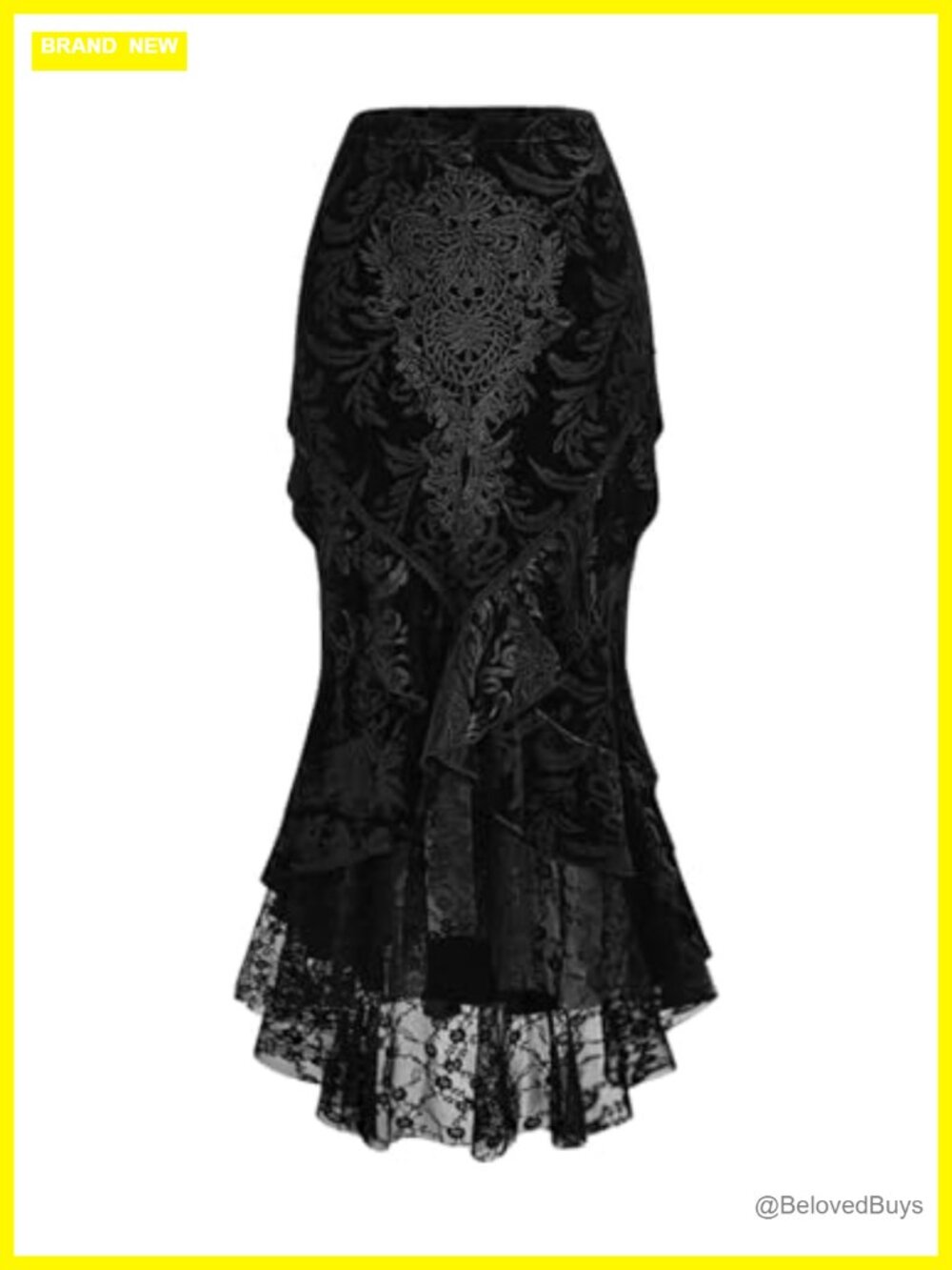 Gothic Lace Fishtail Bodycon Skirt High Waist Ruffle Hem
